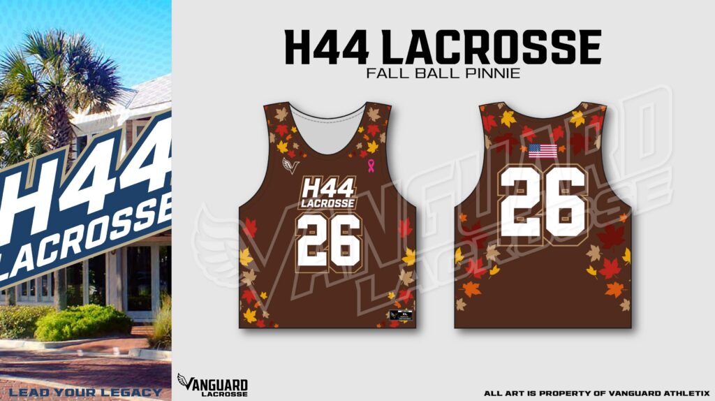 Front and back of the brown H44 Lacrosse Fall 2026 uniform