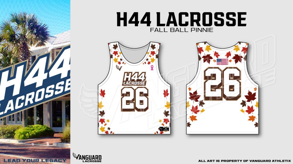Front and back of the white H44 Lacrosse Fall 2026 uniform